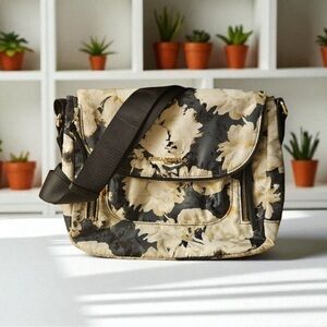 Karl Lagerfeld Black and Cream Floral Messenger bag